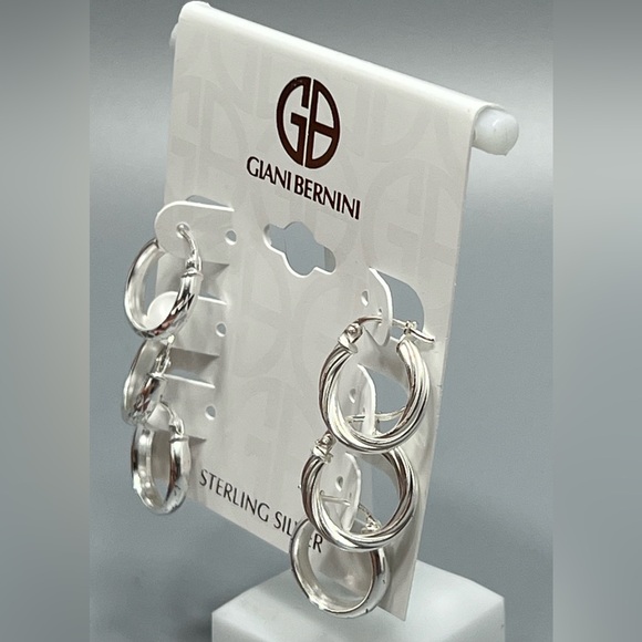 Giani Bernini Sterling Silver 3 Hoop Earrings Set - Picture 3 of 6